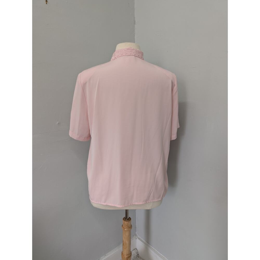 80s Croft & Barrow XL Pink Blouse Cutwork Embroidered Collar Pin Tuck Pleats - Picture 3 of 9